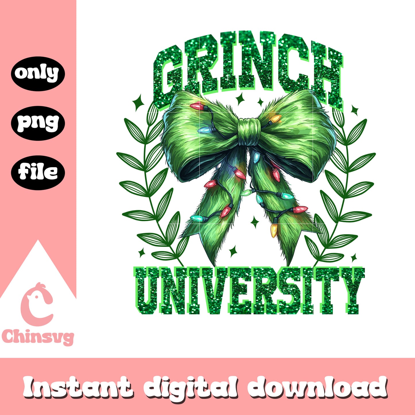 Grinch university christmas bow png, coquette bow png