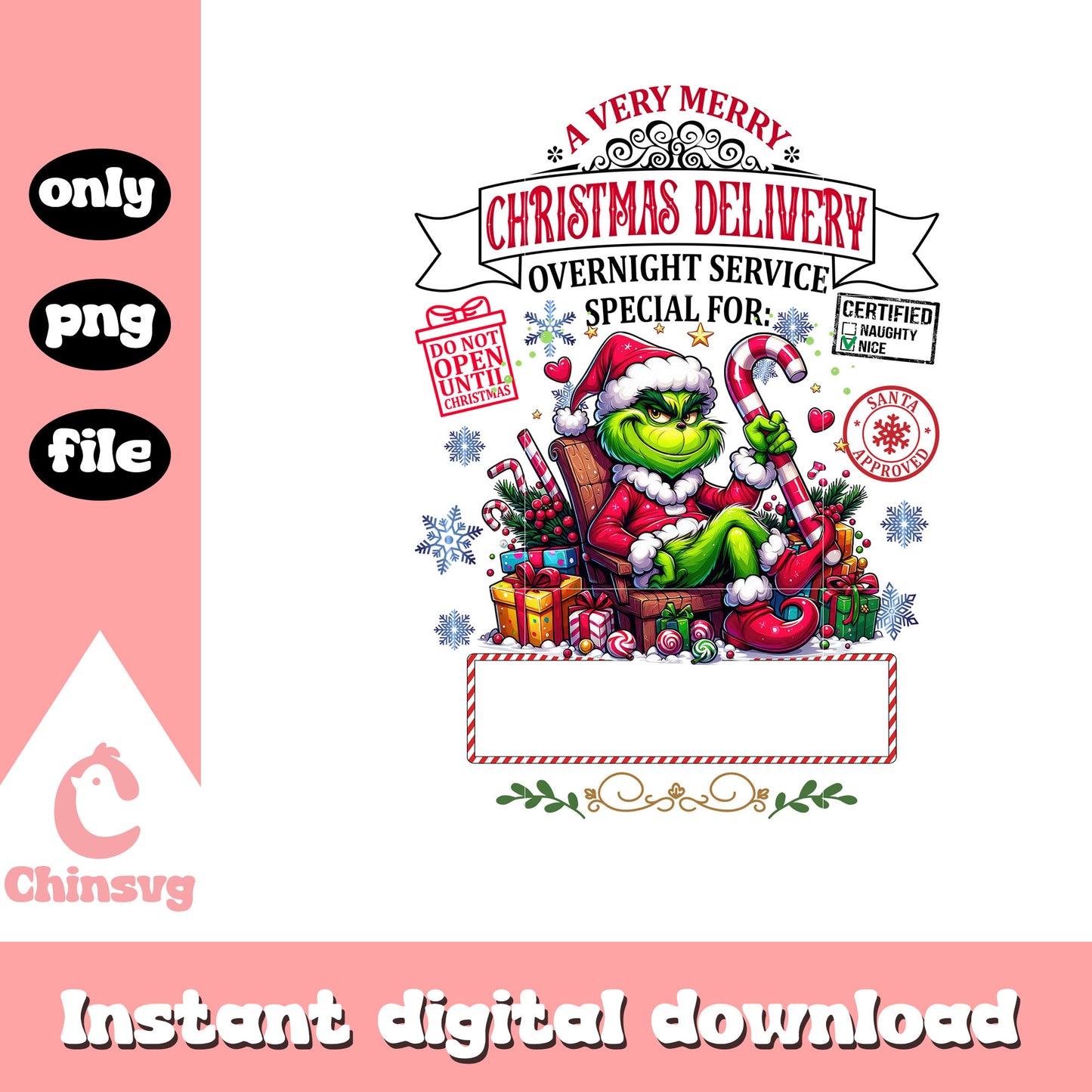 Grinch very merry christmas delivery png, the grinch png