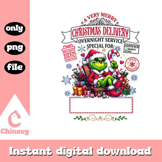 Grinch very merry christmas delivery png, the grinch png