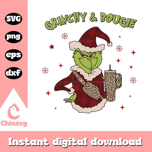 Grinchy and bougie​ christmas leopard svg, bougie christmas​ svg