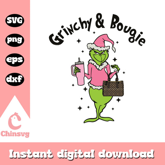 Grinchy and bougie pink christmas design svg, bougie grinch​ svg