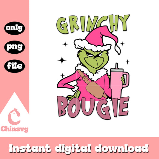 Grinchy bougie christmas pink png, pink grinch​ png, grinchy and bougie​