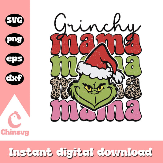Grinchy mama leopard christmas design svg, mama grinch svg​