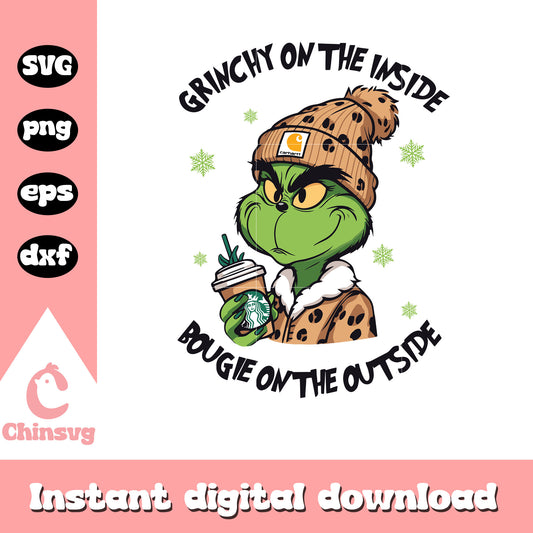 Grinchy on the inside christmas leopard design svg, starbucks grinch​ svg