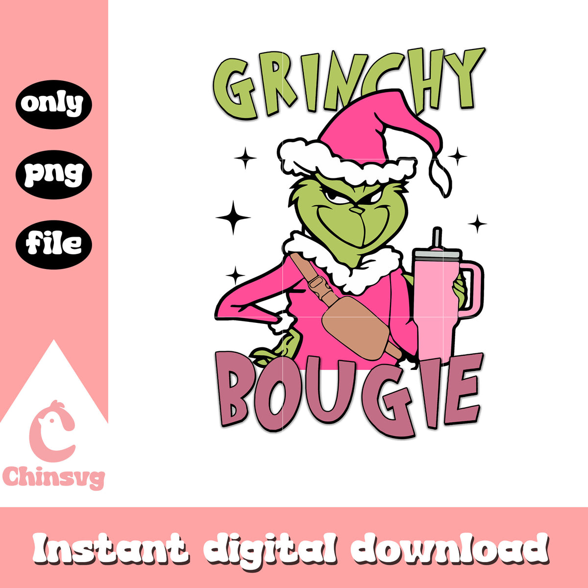 Grinchy bougie christmas cup design png, pink grinch png