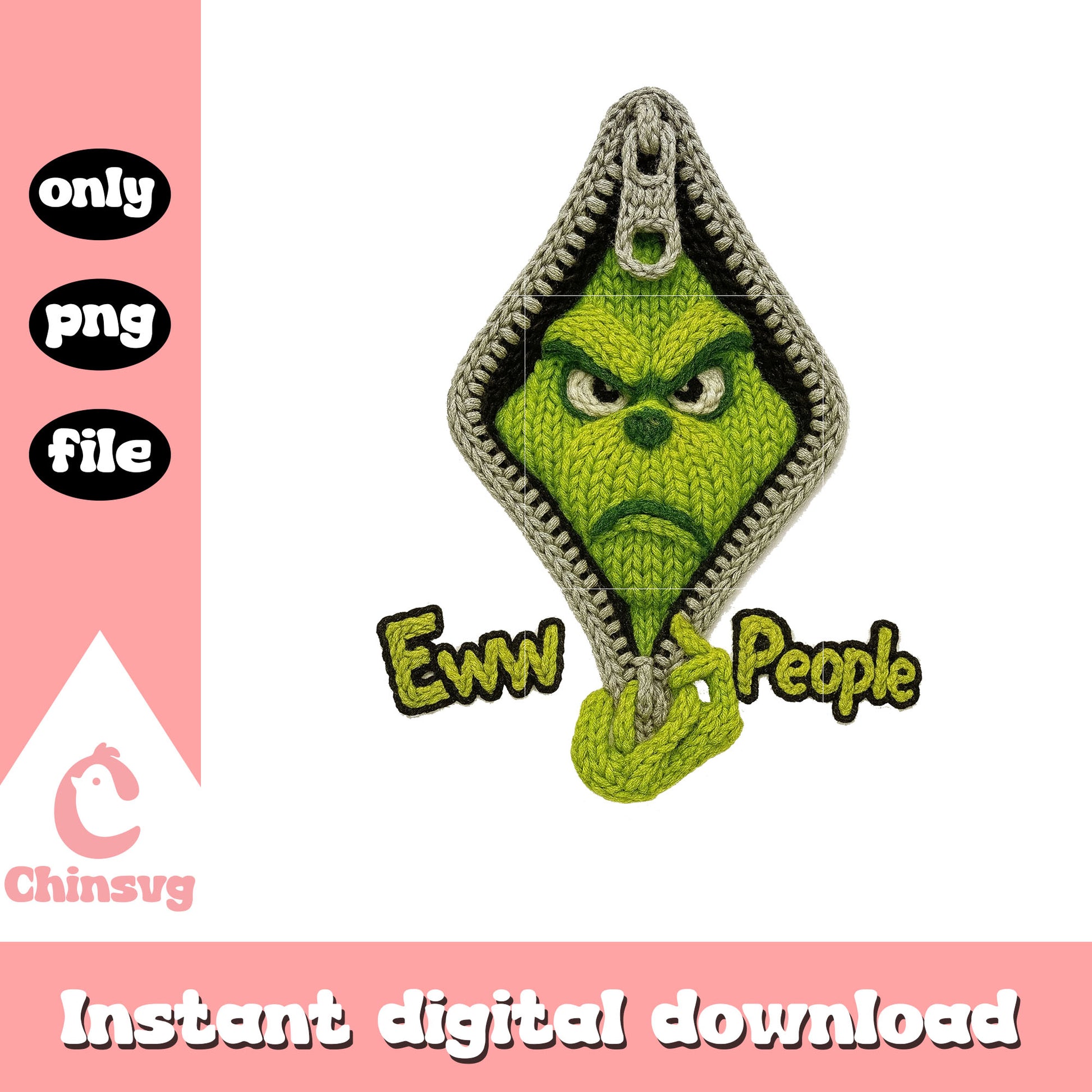 Grinch zipper ew...people crochet png, grinch charater png