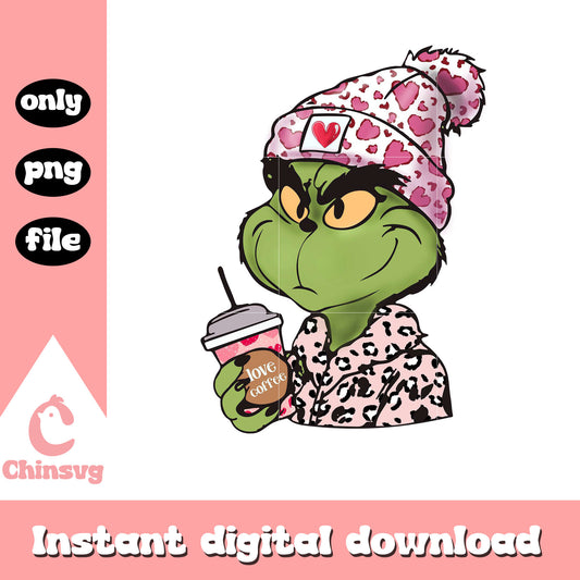 Grincy love coffee leopard pattern png, The grinch png, coffee png