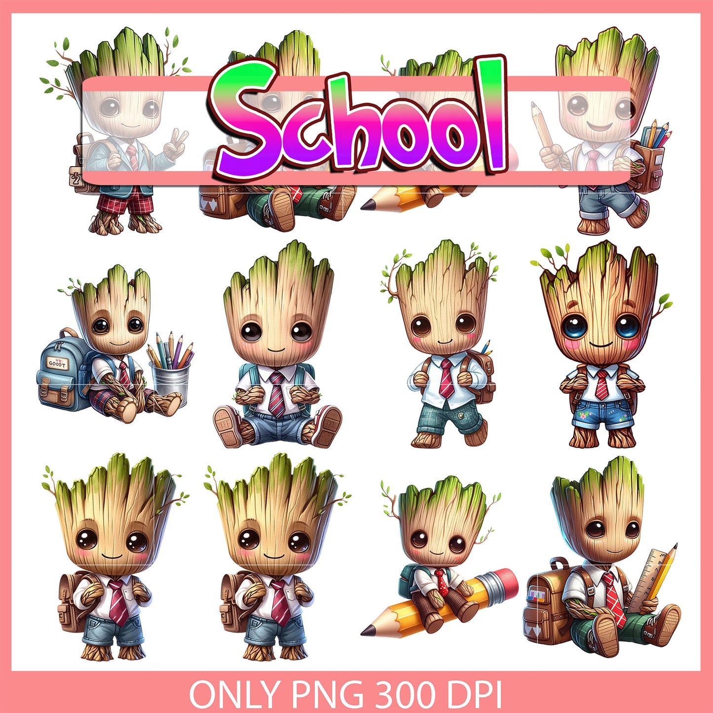 Groot character back to school design bundle png, groot movie png