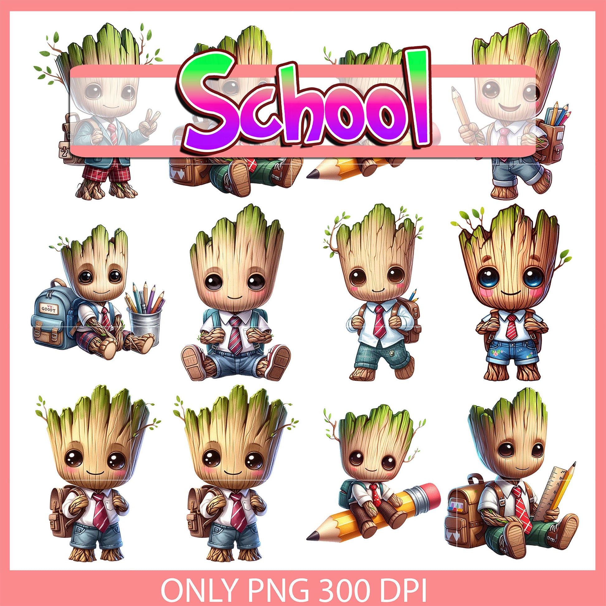 Groot character back to school design bundle png, groot movie png