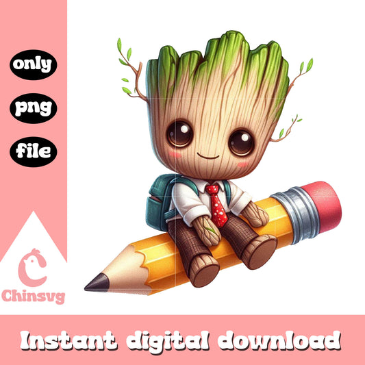 Groot character drive pencil go to school png, magic school bus png