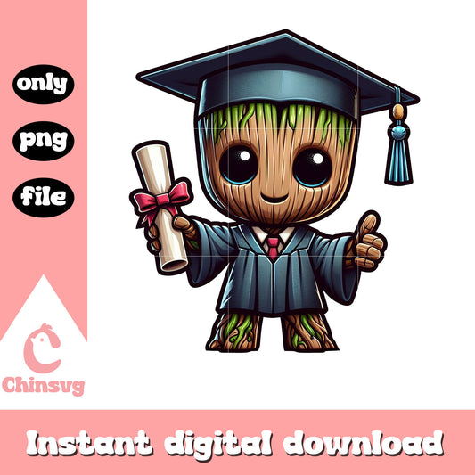 Groot chibi graduation design png, groot marvel png, graduation png 