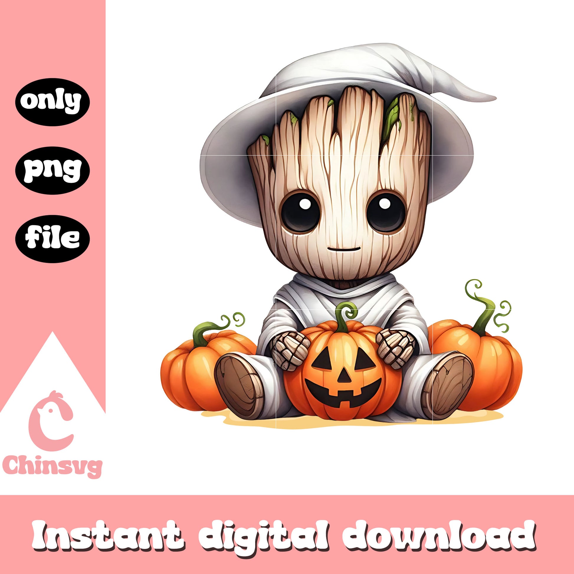 Groot play with pumpkin png, marvel png, halloween png