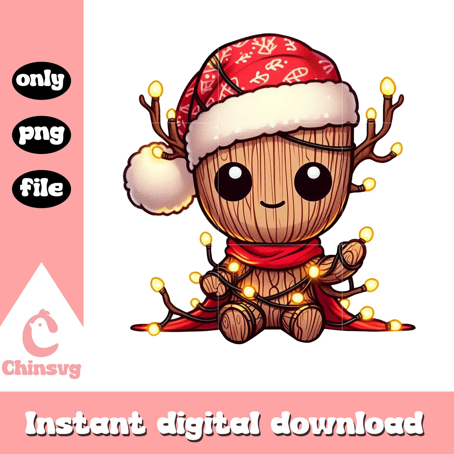 Groot santa hat and christmas lights png, christmas decor png