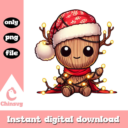 Groot santa hat and christmas lights png, christmas decor png