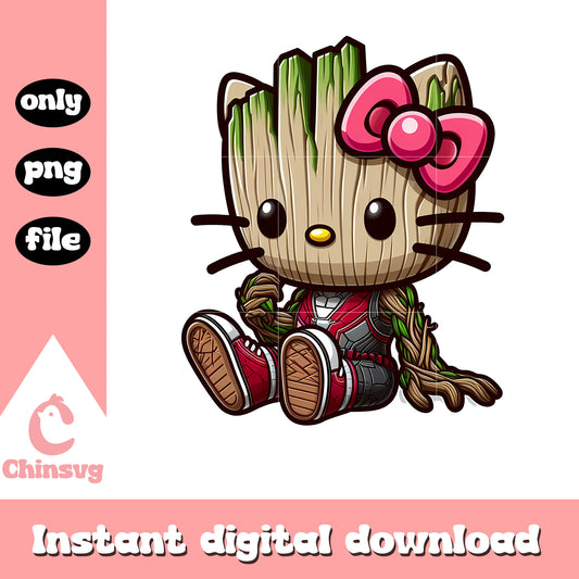 Groot x hello kitty png, advengers characters png, hello kitty png