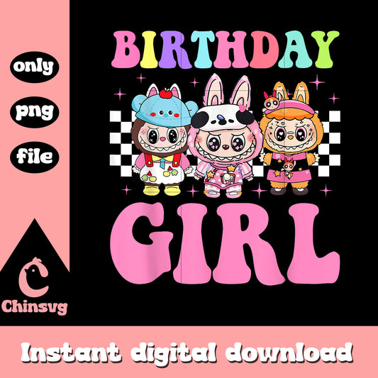 Groovy birthday girl labubu dolls design png, happy birthday png