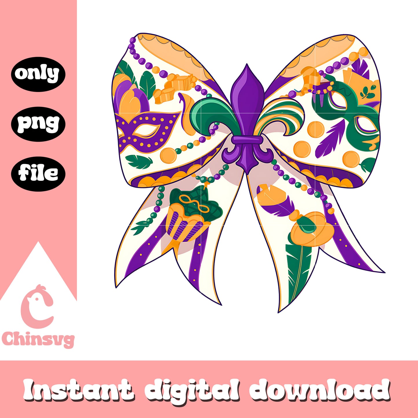 Groovy bow mardi gras design png, mardi gras world png, bow png