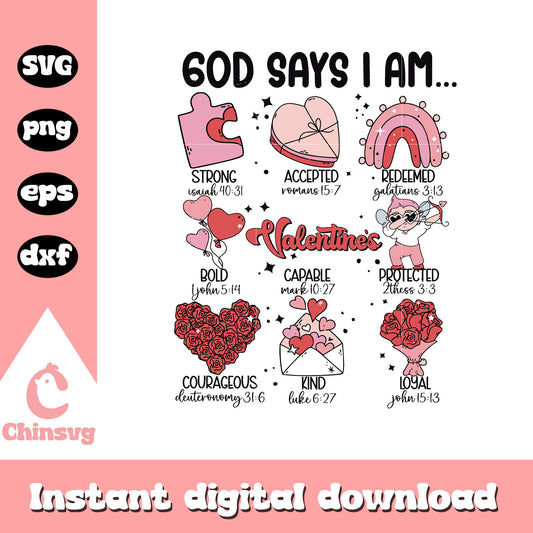 Groovy god says I am valentines design svg, god says I am svg