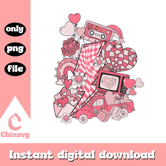 Groovy lightning bolt valentine doodle png, lightning valentine png
