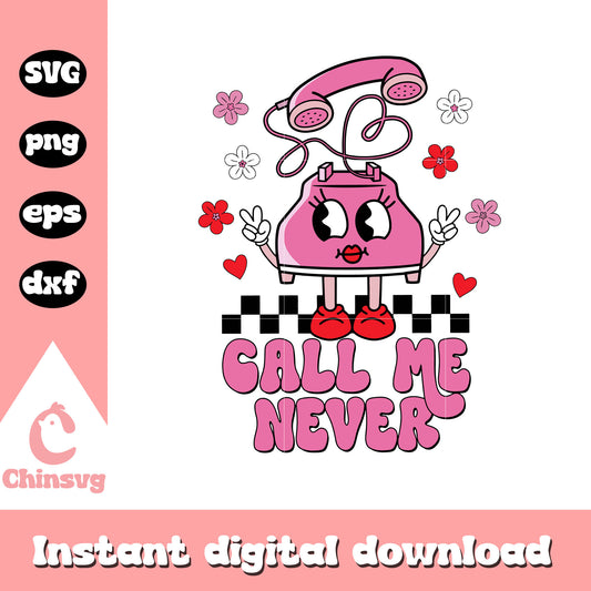 Groovy retro call me never valentine svg, valentine days svg