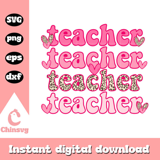 Groovy retro teacher valentine heart svg, font design svg