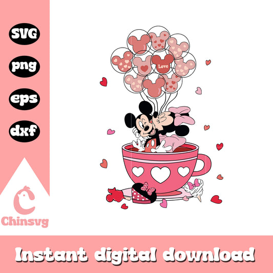 Groovy teacup mickey and minnie svg, vintage valentines svg
