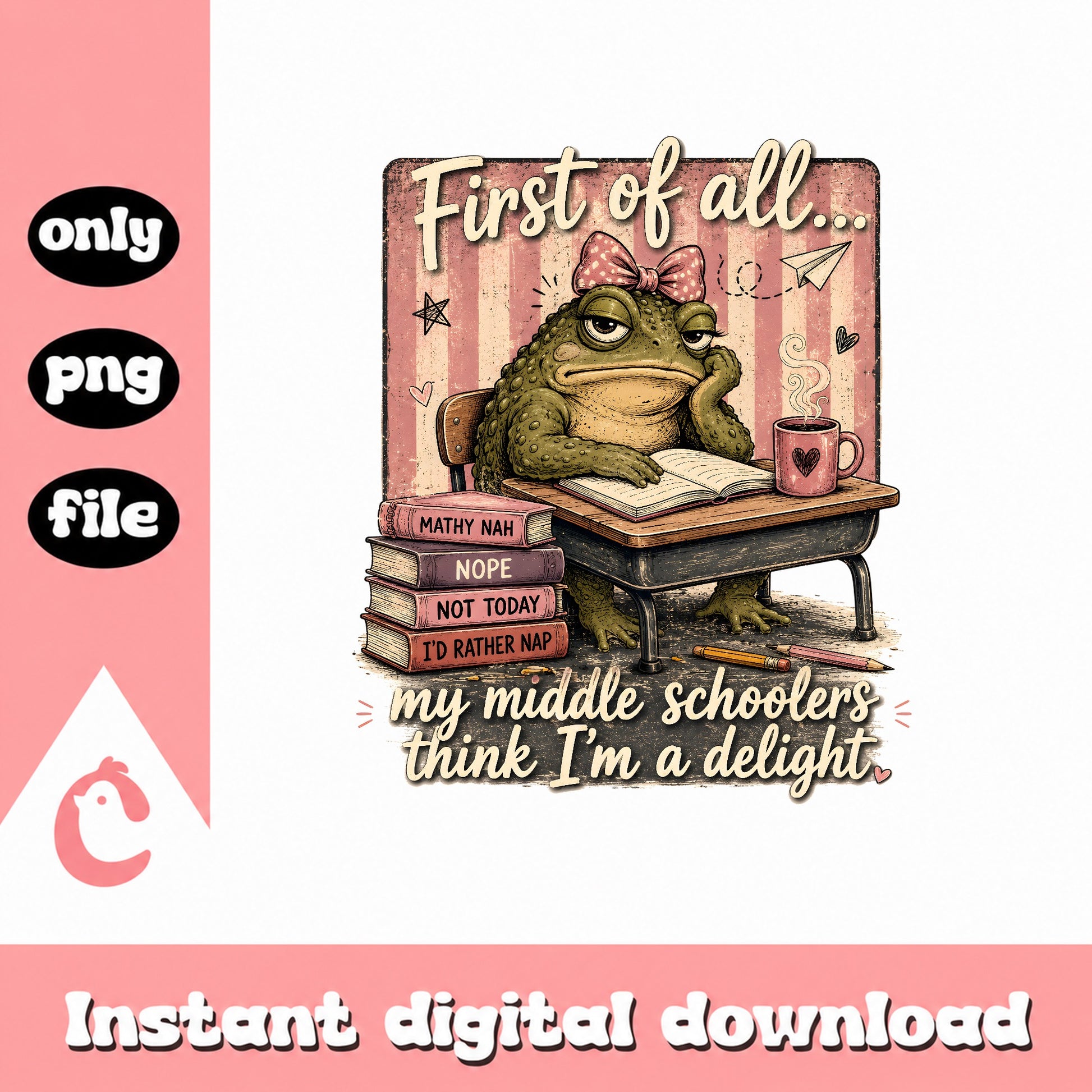 Grumpy Frog Teacher PNG, Back To School Sublimation, PNG File