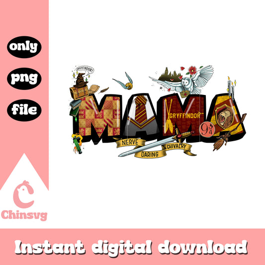 Gryffindor mama font design png, harry potter png, mama png