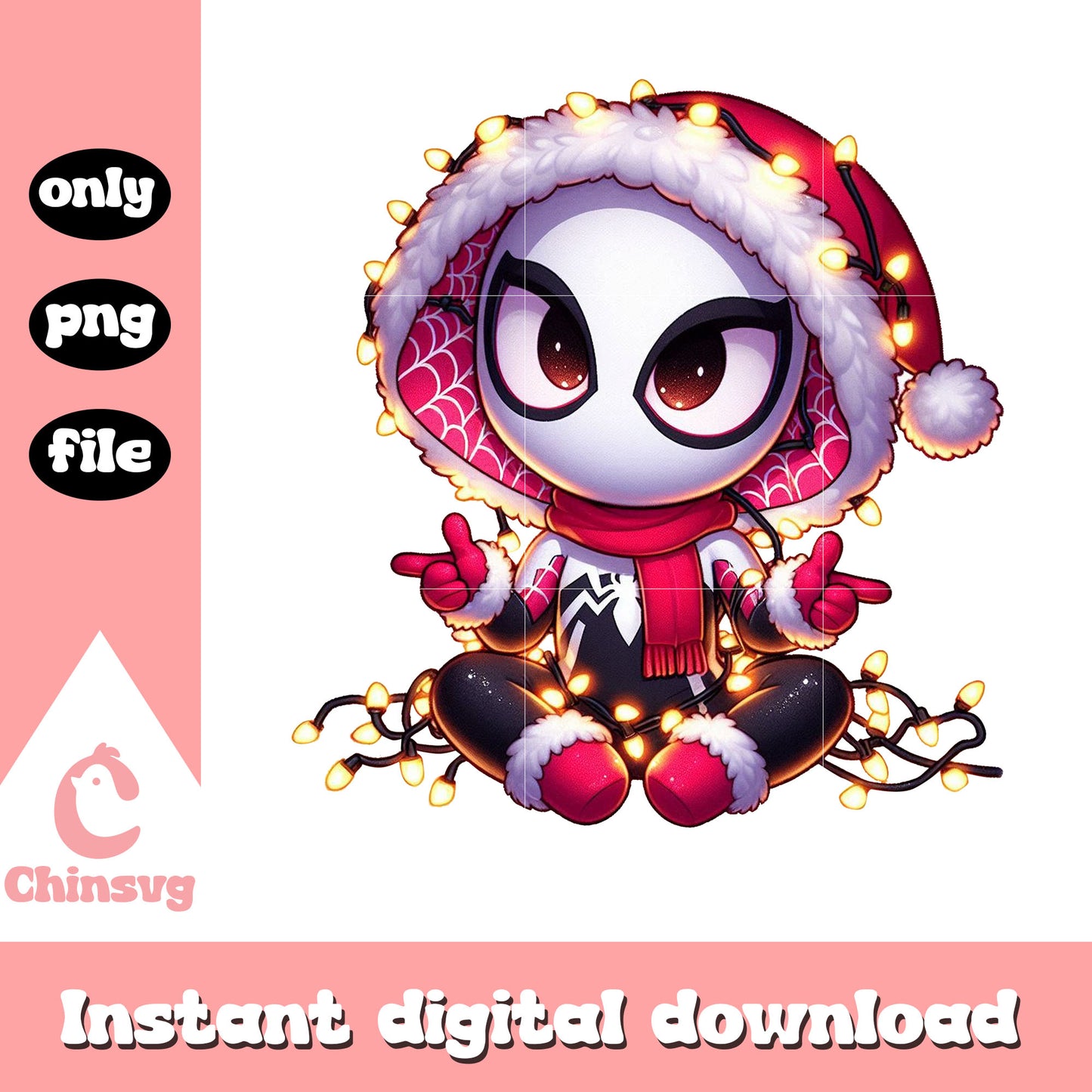Gwen character christmas decor png, christmas lights png