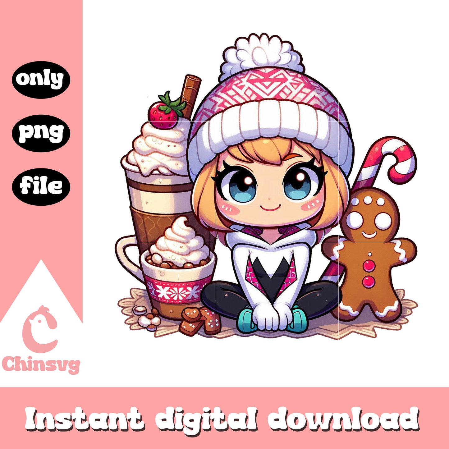 Gwen christmas desserts design png, christmas background png