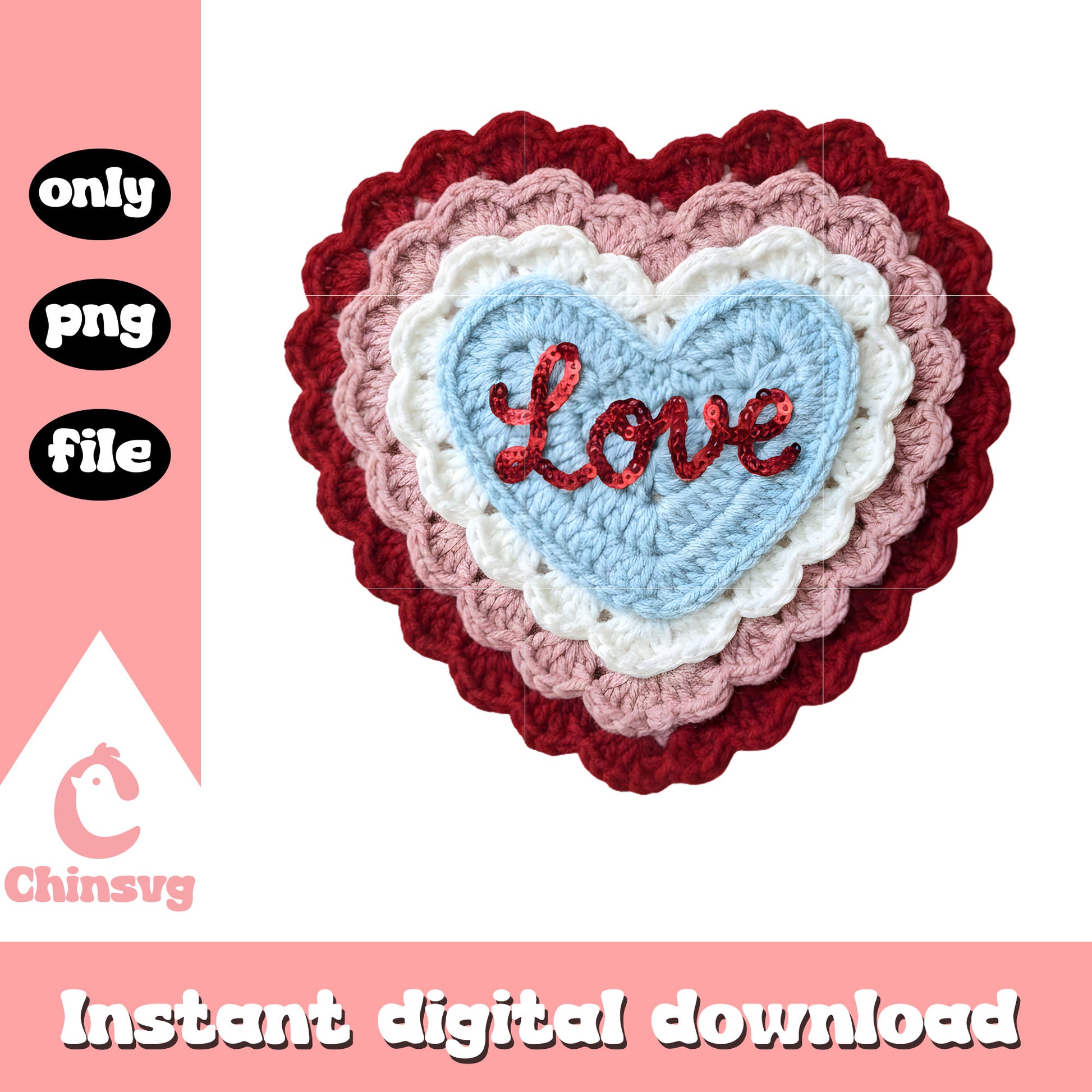 Haerts love design crochet png, valentines day love png
