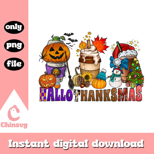 Hallo thanksmas happy holiday design png, merry thanksmas png