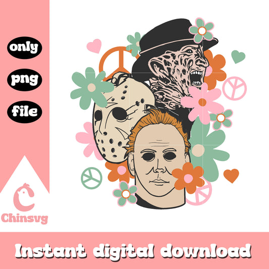 Halloween Boys Floral Png, Michael Myers Freddy Krueger floral png