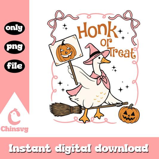 Halloween Witch Goose Honk Or Treat png, Witch Goose pink bow png