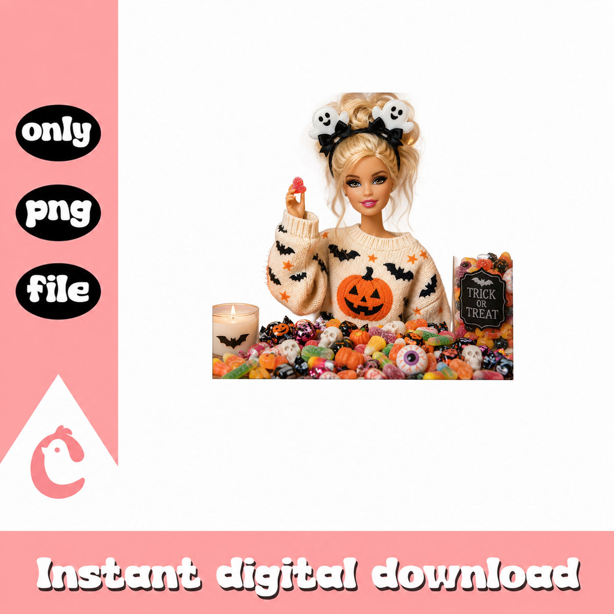 Halloween Barbie Doll PNG, Trick Or Treat Barbie PNG, Spooky PNG
