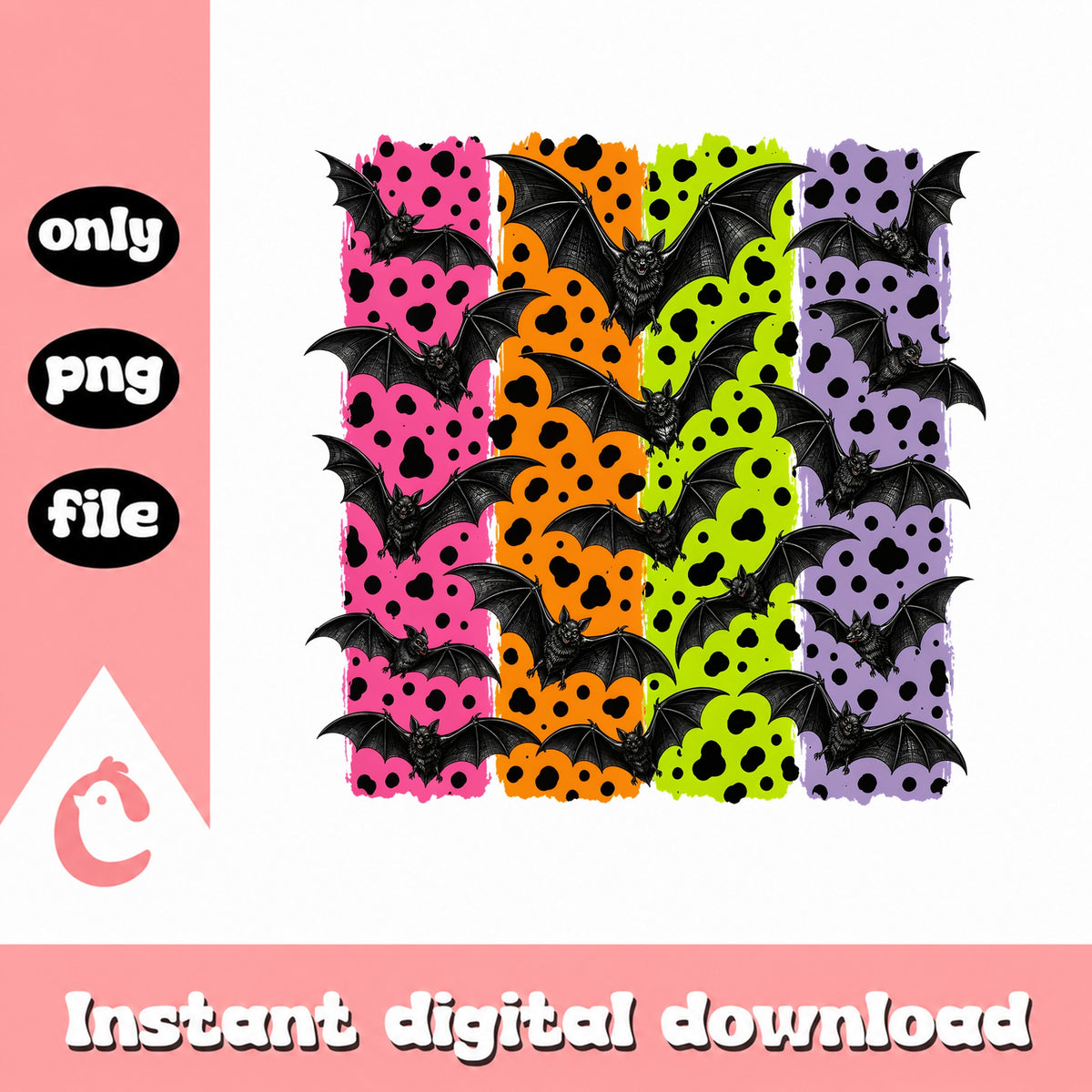 Halloween Bat Leopard Print PNG, Spooky Bat Pattern PNG, Halloween PNG