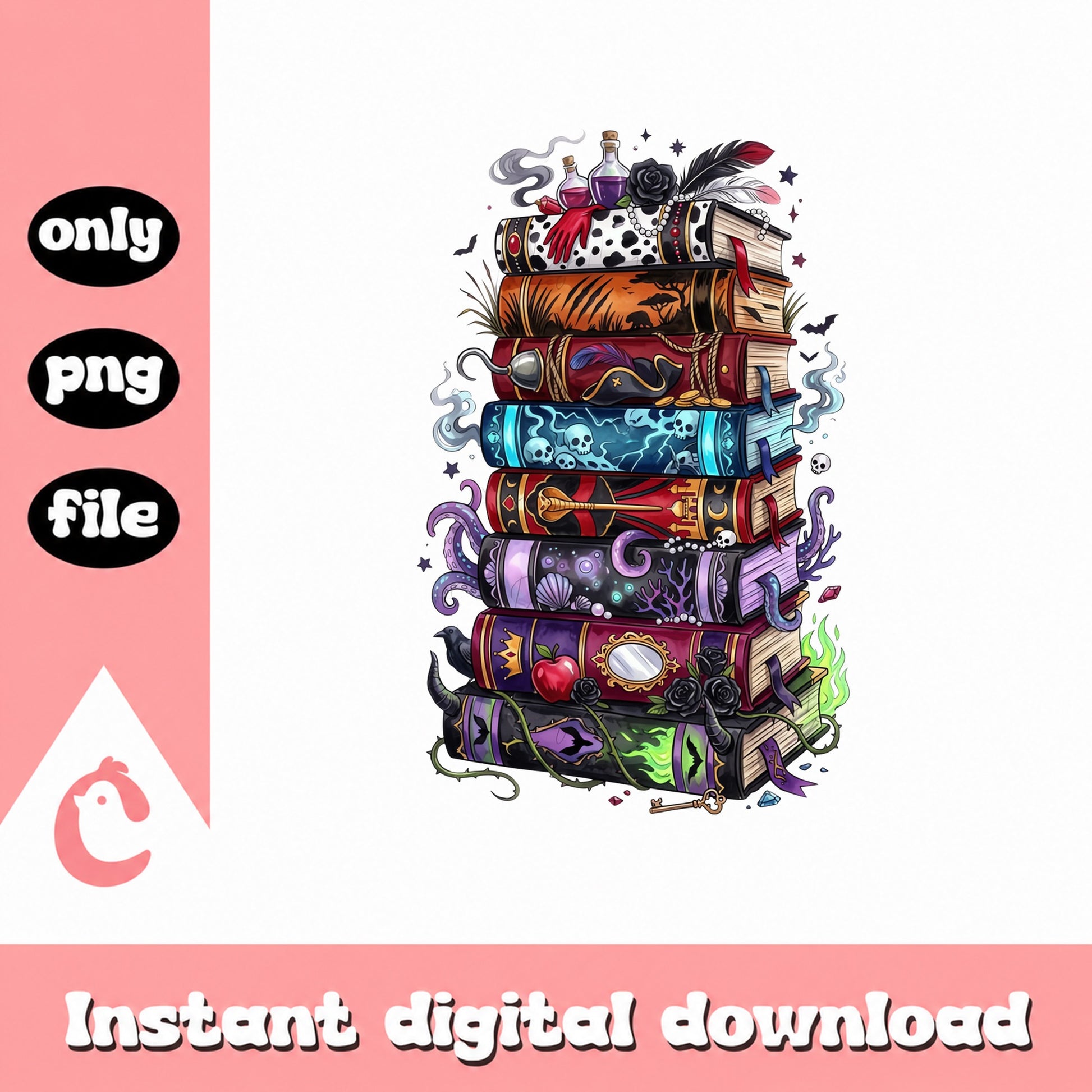 Halloween Book Stack PNG, Spooky Books Clipart, Sublimation PNG