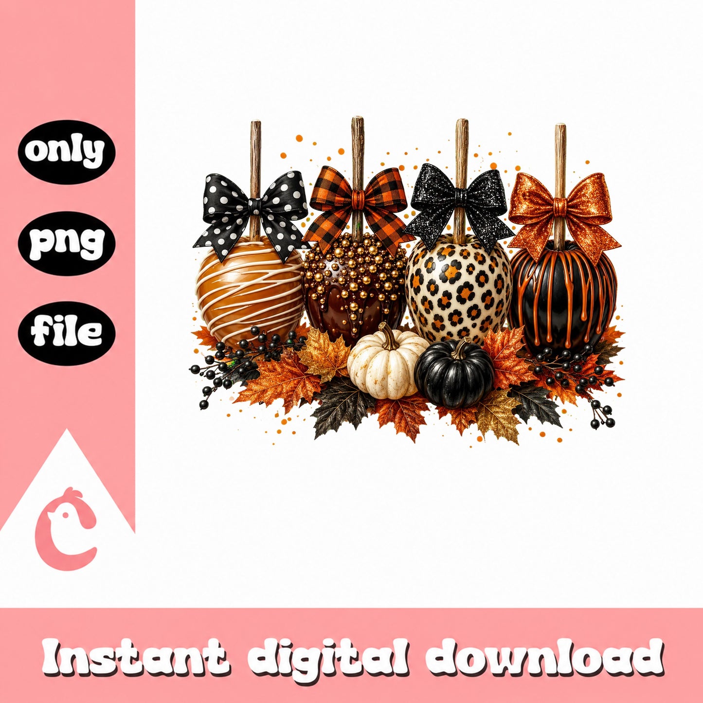 Halloween Candy Apples PNG, Fall Autumn Clipart, Leopard Print PNG