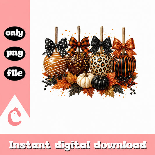 Halloween Candy Apples PNG, Fall Autumn Clipart, Leopard Print PNG