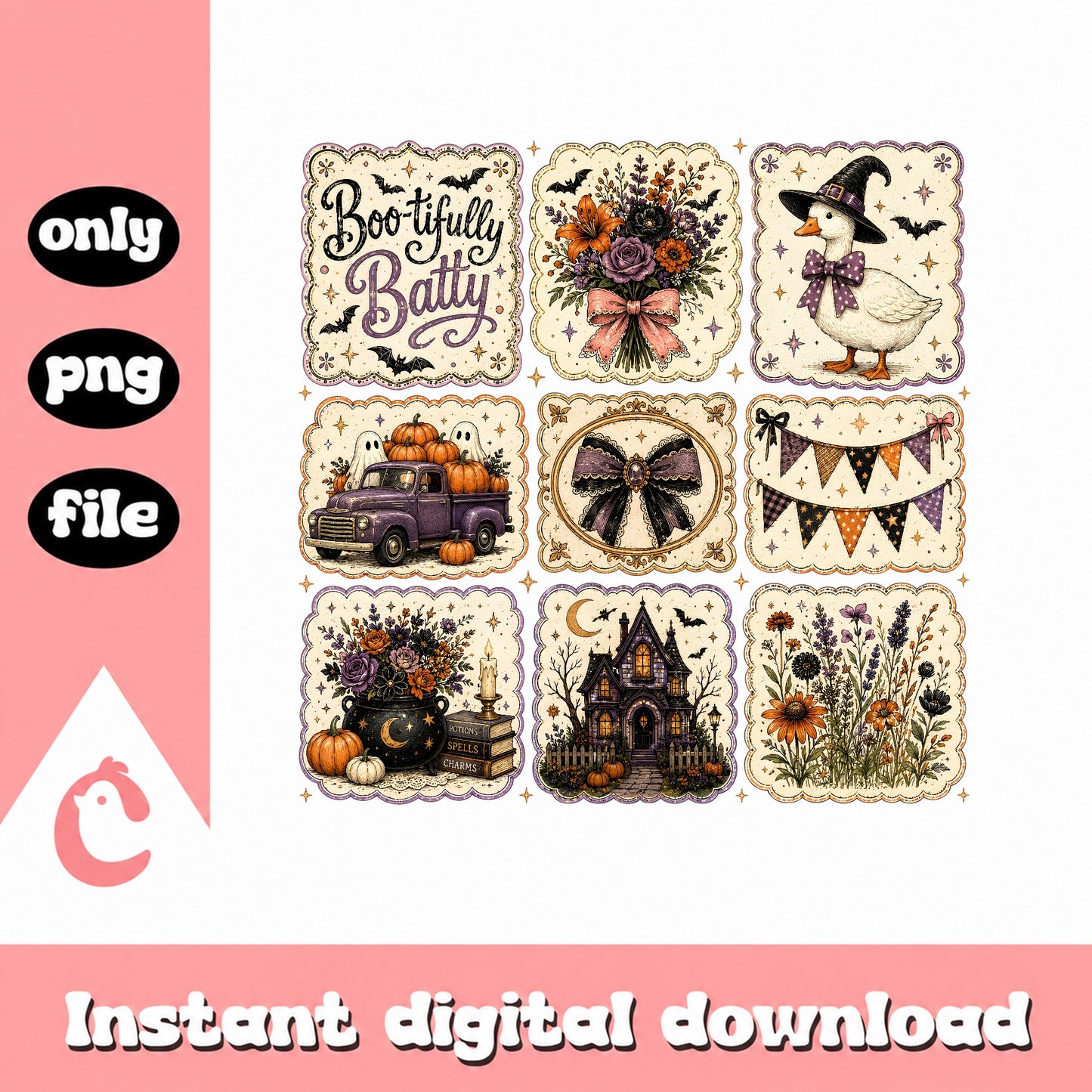 Halloween Clipart Bundle PNG, Vintage Halloween Graphics, PNG File