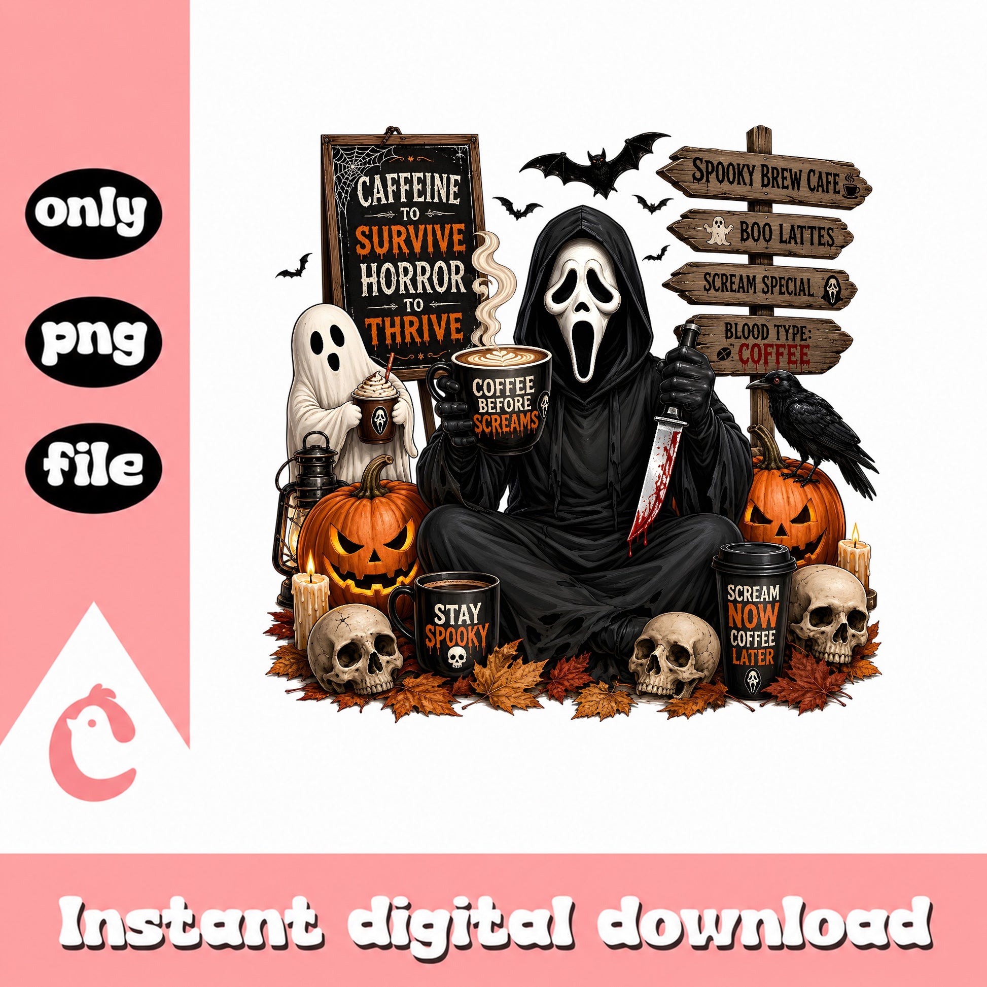 Halloween Coffee Lover PNG, Spooky Coffee Addict, Horror PNG