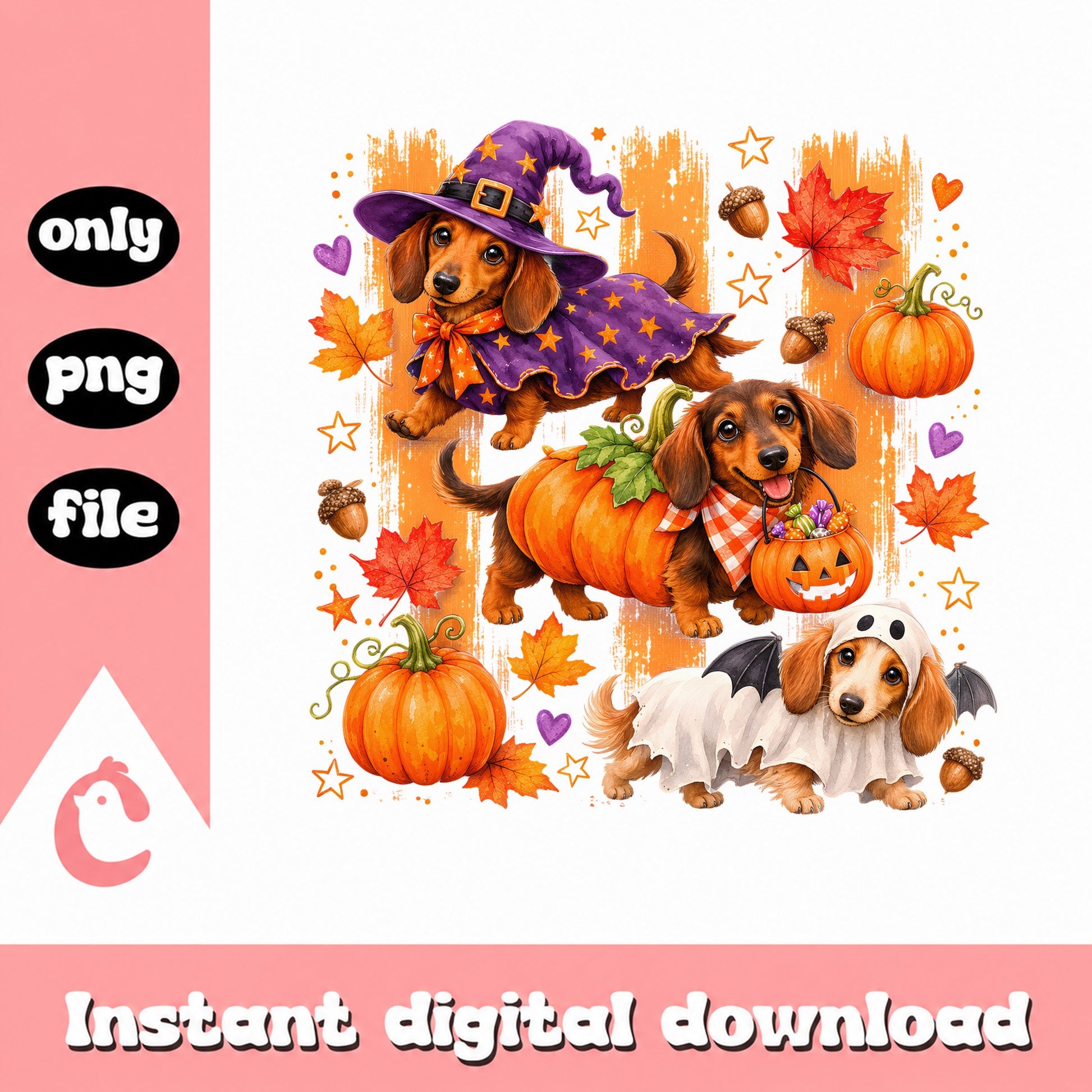 Halloween Dachshund Dog Costume PNG, Cute Dog Halloween PNG, Fall Pumpkin PNG