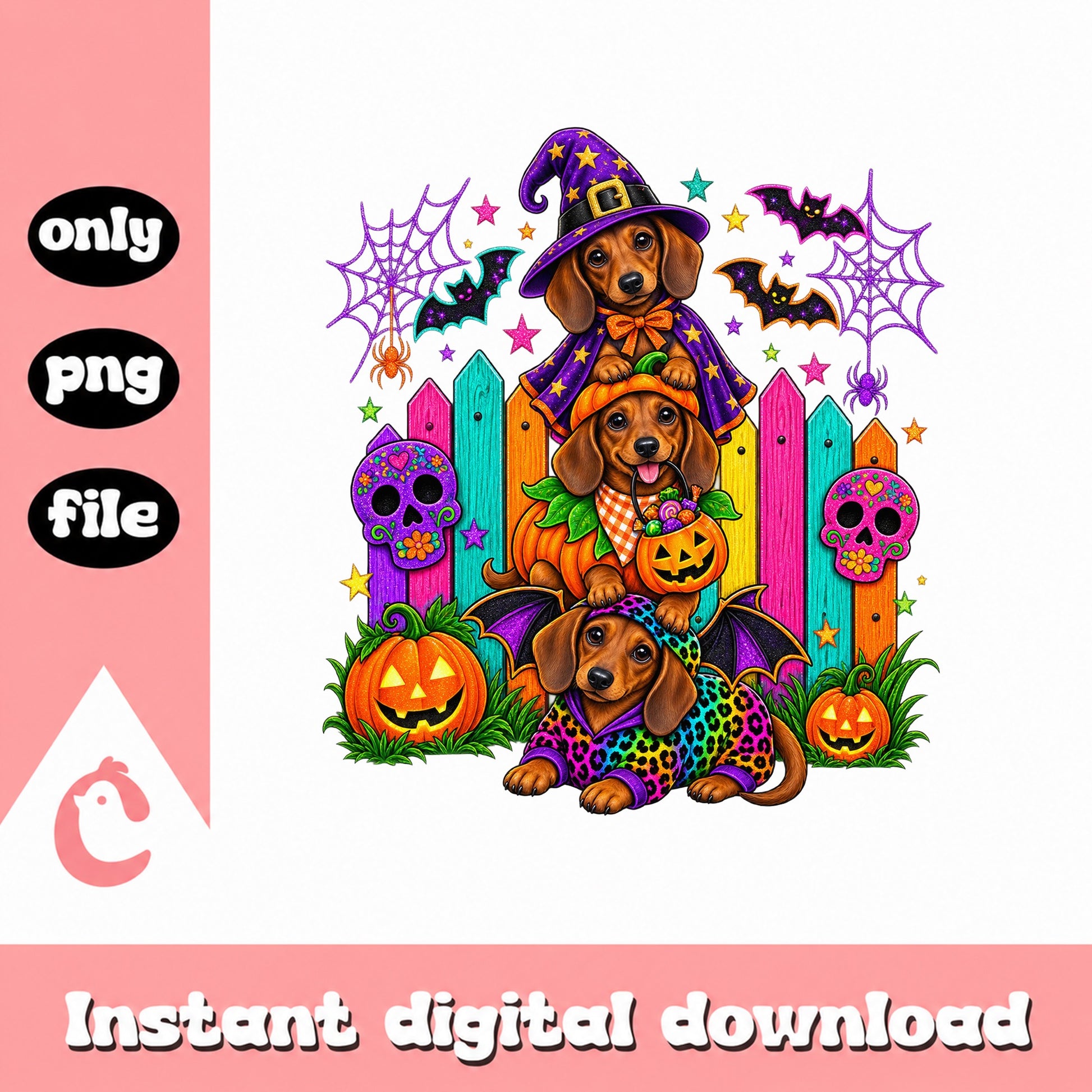 Halloween Dachshund Dogs PNG, Cute Wiener Dog Clipart, PNG File