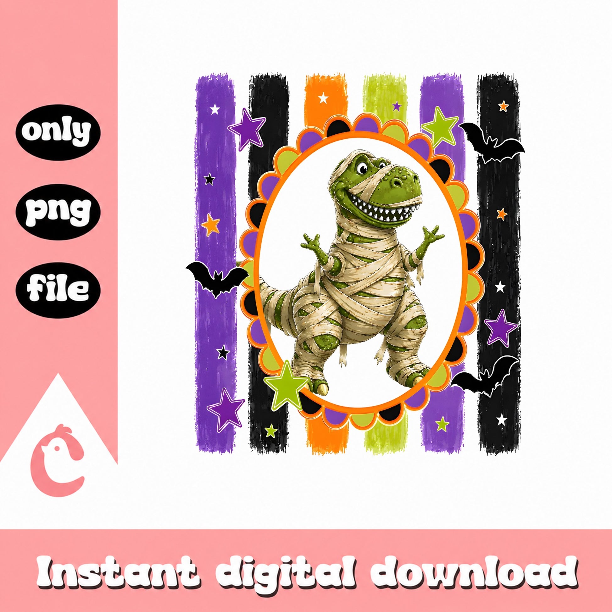 Halloween Dinosaur Mummy PNG, T-Rex Halloween Clipart, PNG