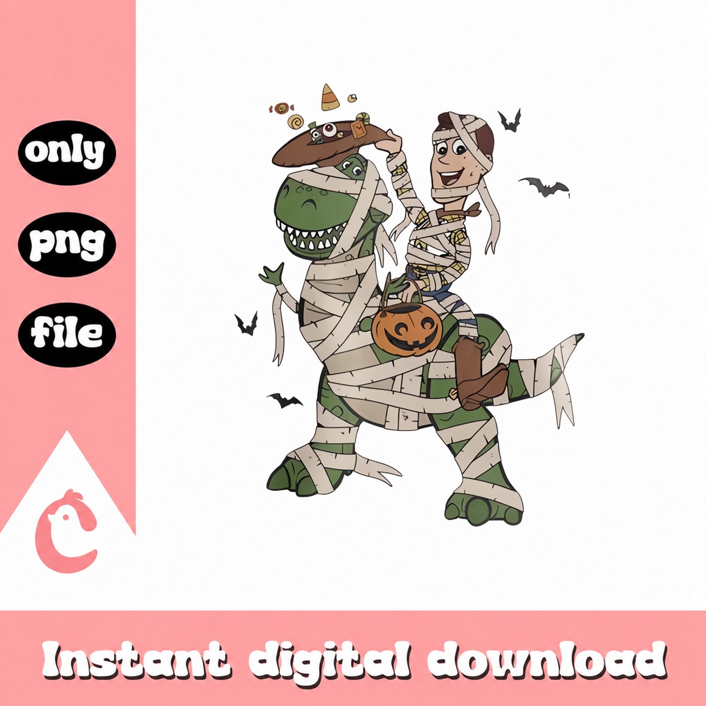 Halloween Dinosaur Mummy PNG, Trick Or Treat Clipart, PNG File