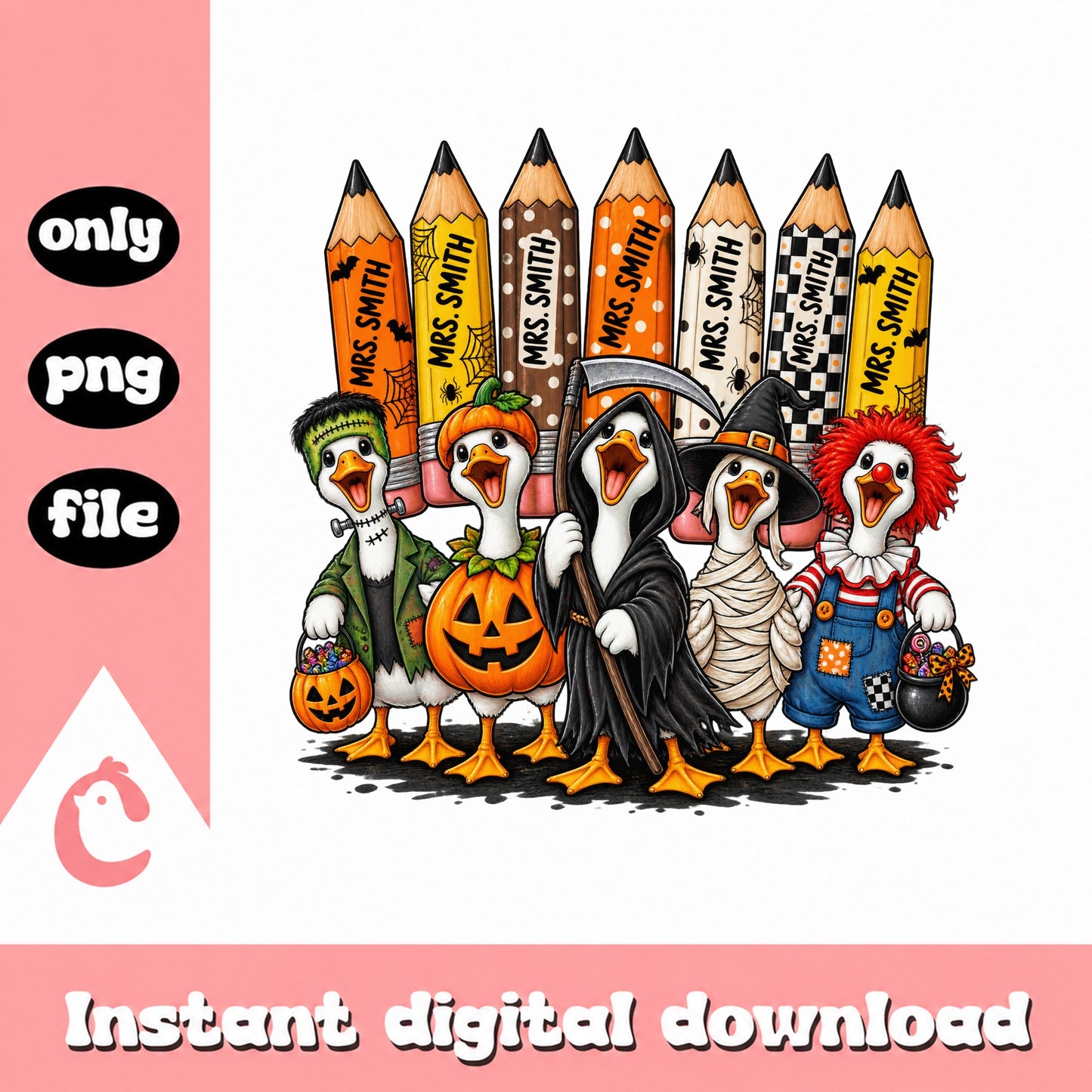 Halloween Duck Teacher Pencil PNG, Costume Clipart, PNG File