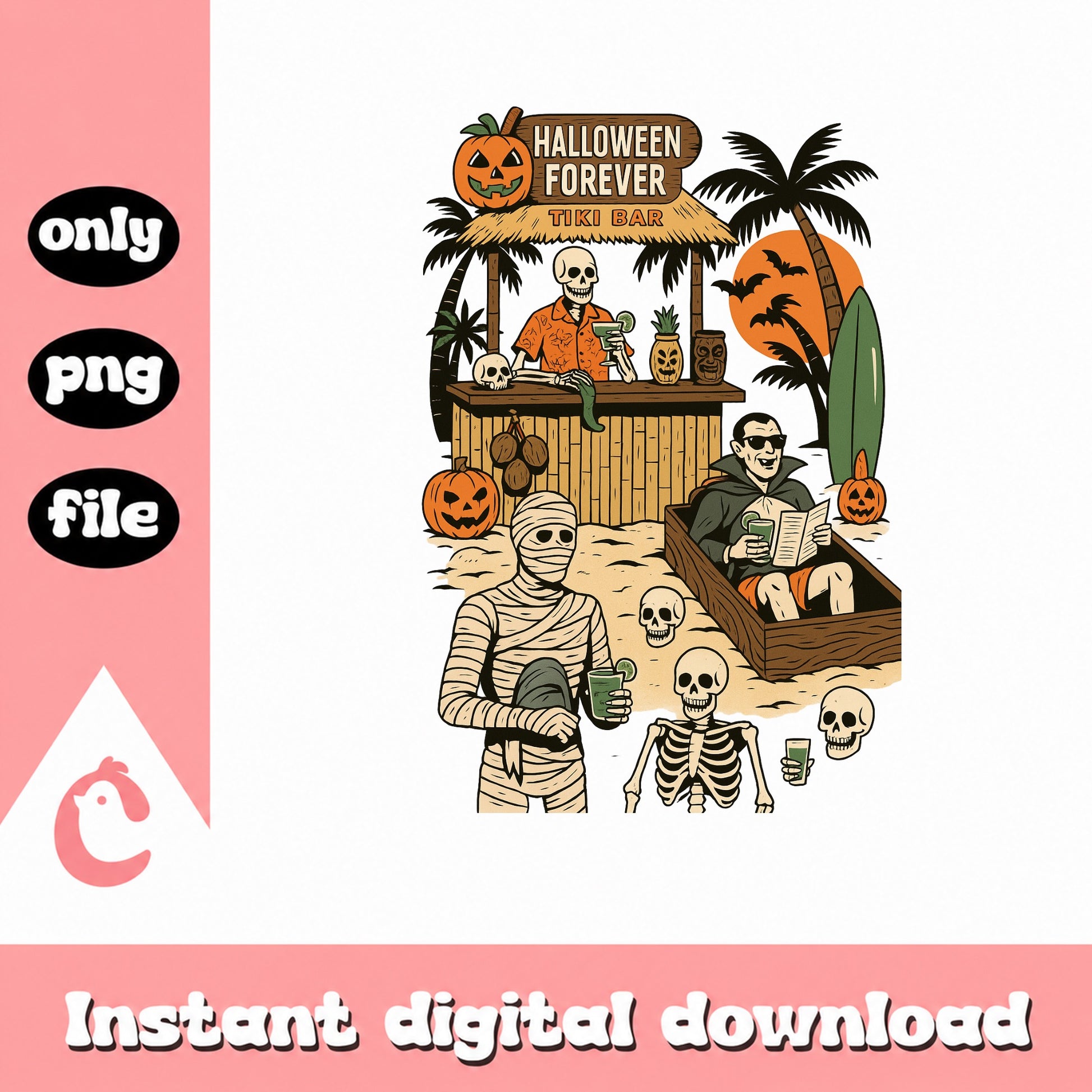 Halloween Forever Tiki Bar PNG, Skeleton Beach, Halloween PNG