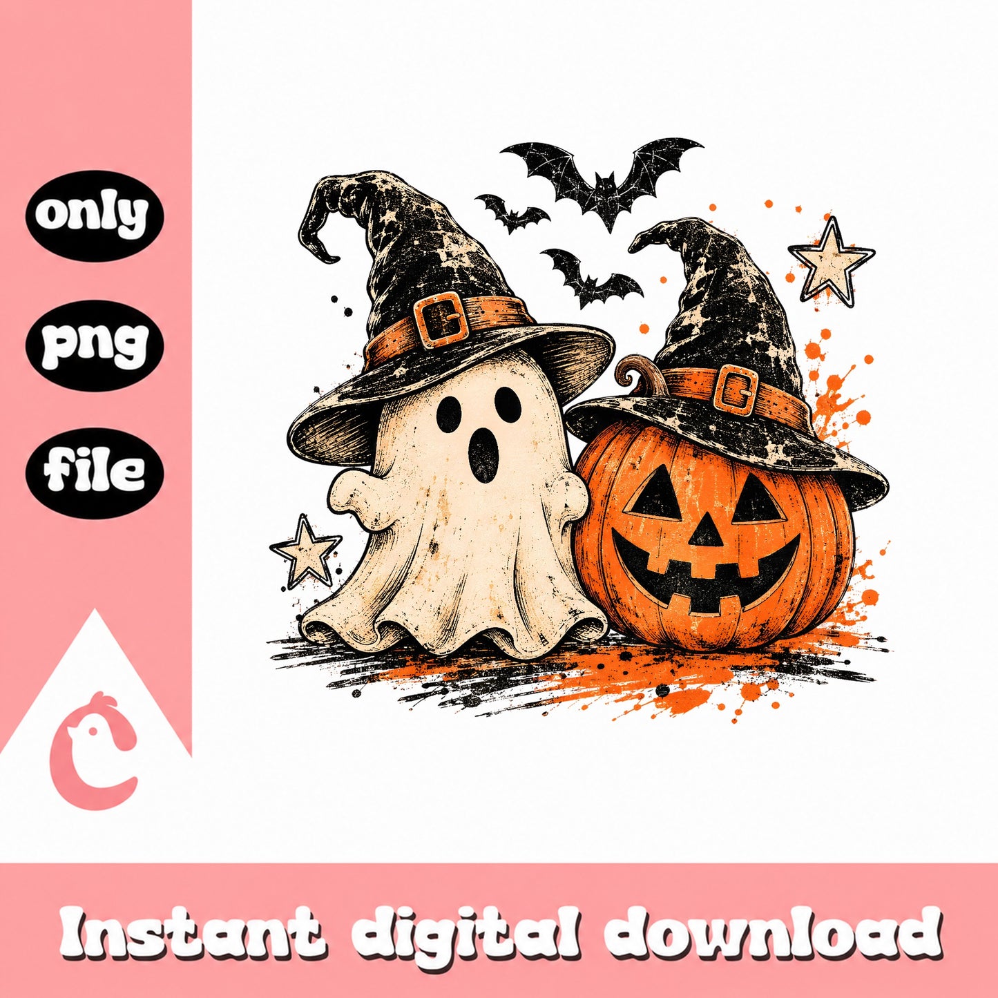 Halloween Ghost And Pumpkin PNG, Witch Hat Clipart, Bat PNG