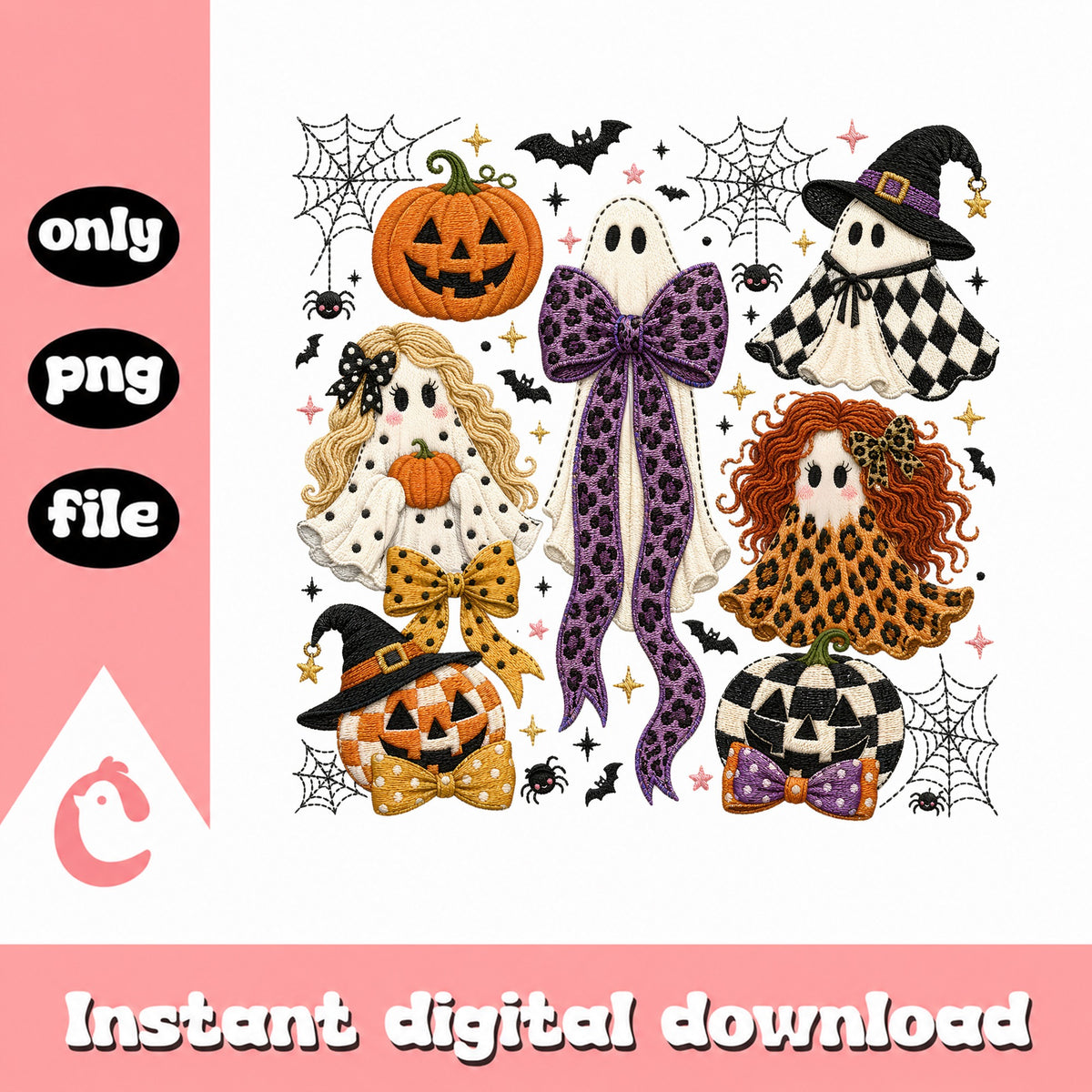 Halloween Ghost Embroidery PNG, Cute Ghost Pumpkin PNG, Halloween PNG