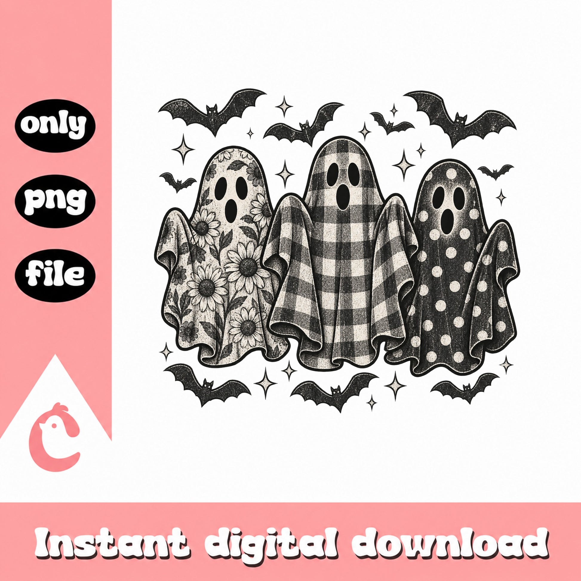 Halloween Ghost PNG Bundle, Cute Spooky Ghosts, Bats PNG
